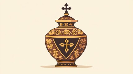 Ornate Decorative Vase with Religious Symbolism