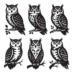 set of vector owls