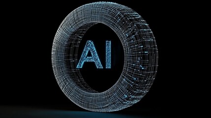 Glowing Digital Sphere Featuring AI Concept in Dark Background