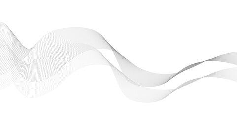 Abstract white and gray business wave technology voice concept line on transparent background. Vector minimalist wavy line art design, modern digital flowing wave pattern