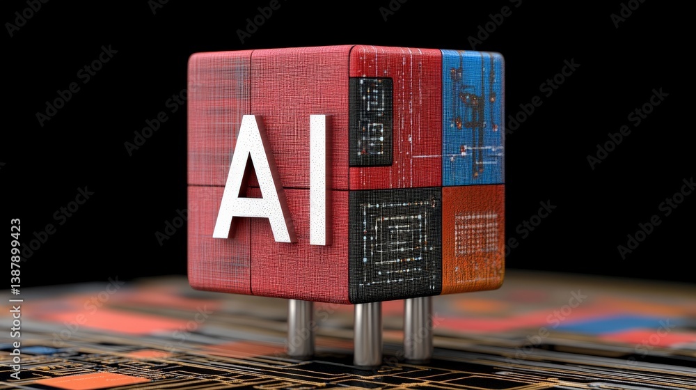 Poster abstract illustration of ai concepts with colorful geometric cube