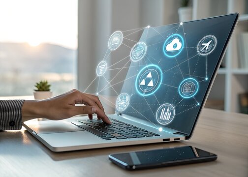 Futuristic Business Technology with Cloud Computing and Digital Network Icons