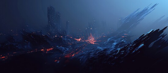 Obraz premium Alien Metropolis in a Volcanic Landscape