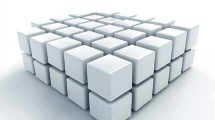 Abstract 3D Block Cubes Arrangement on White Surface for Business Strategy Concept