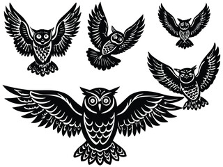 Owl in Flight - Vintage Woodcut Engraving Vector Illustration

