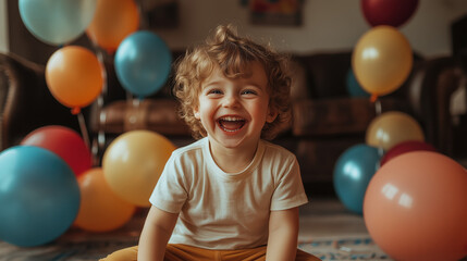 Fototapeta premium a child joyfully playing with helium balloons at their birthday party