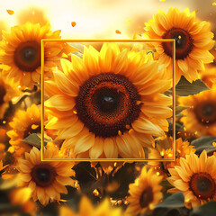  vibrant yellow sunflower square frame,