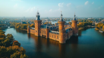 Obraz premium Aerial View of Muiderslot Castle in Autumn