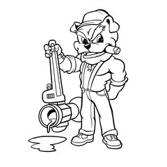 Bulldog Plumber Holding Spanner, Vector Cartoon Illustration