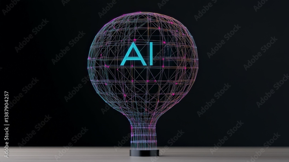 Poster futuristic concept of artificial intelligence in a 3d balloon design