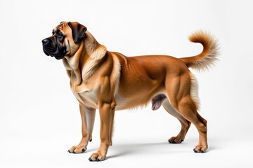Obraz premium Majestic mastiff, powerful stance, white background, powerful muscles, portrait, isolated dog
