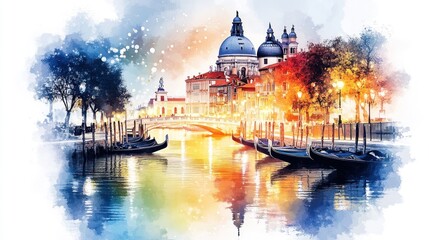 Fototapeta premium Venetian Gondolas in Impressionistic Oil Painting, Watercolor on Canvas with Sepiatone Aesthetic, Rich Details and Soft Lighting