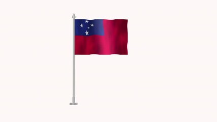 Flag of Samoa, Pole flag of Samoa on white screen, Samoa 3D Animation flag waving in the wind isolated on white Background. 
