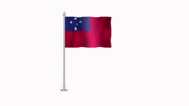 Flag of Samoa, Pole flag of Samoa on white screen, Samoa 3D Animation flag waving in the wind isolated on white Background. 
