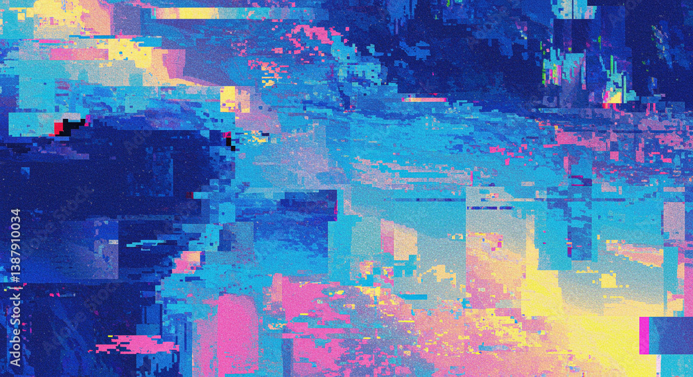 Poster glitch-style abstract background with noise textures