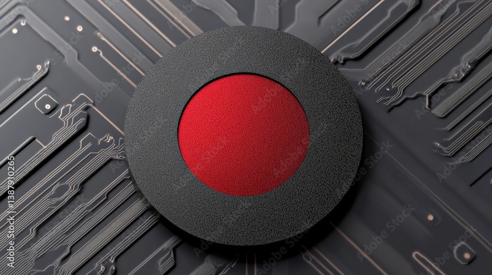 Aufkleber abstract close-up of red circular button on dark technology background