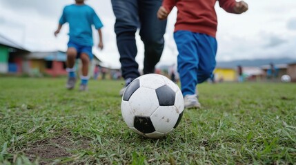 Fototapeta premium Kids Playing Soccer on Grass Field