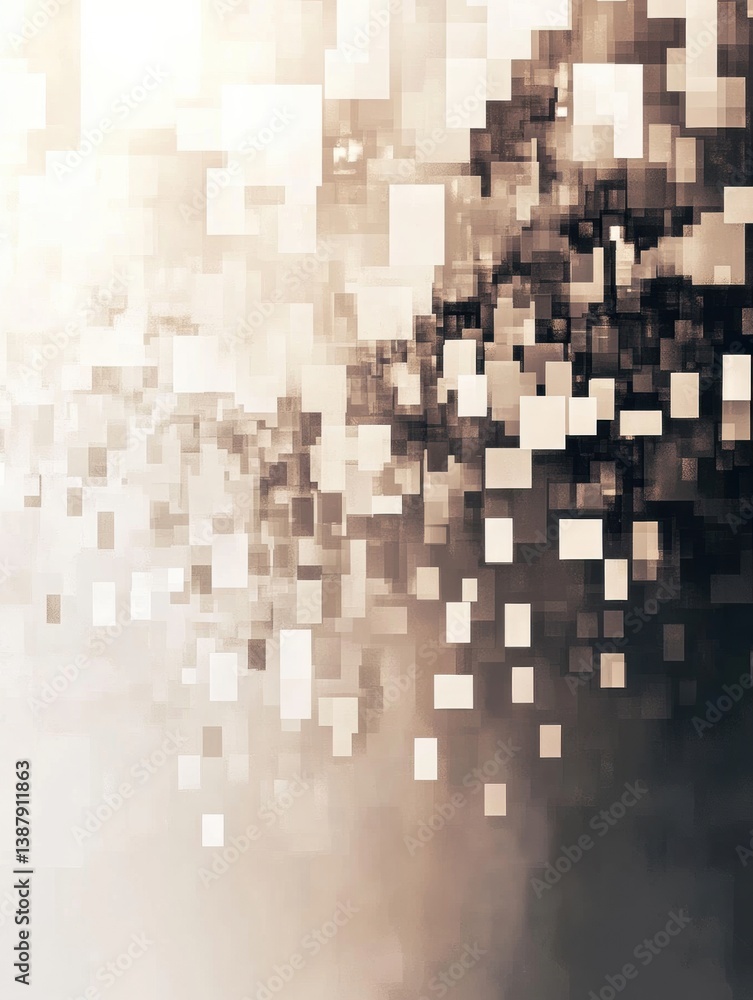 Poster Exploring a modern abstract digital background with soft neutral shades and structured pixel-like forms that evoke a futuristic design aesthetic