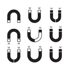  Various Magnet Illustrations with Electric Sparks and Shapes