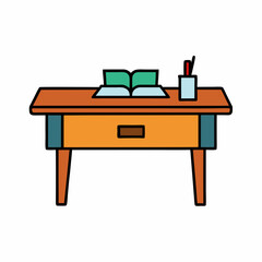 table, furniture, wood, wooden, desk, chair, interior, office, object, brown, design, stool, home, empty, isolated, seat, vintage, style, room, business, bench, old, illustration