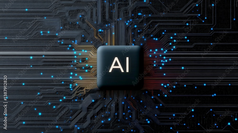 Poster central processing unit with ai concept on circuit board background