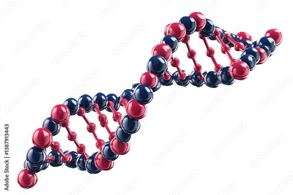 Poster a 3d model of a dna double helix, showcasing its structure with red and blue spheres.