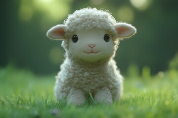 Adorable animated lamb with big eyes in a sunny meadow, perfect for kids&rsquo; themes, spring, and storybook scenes.

