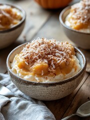 Creamy Pumpkin Coconut Dessert - Delicious creamy pumpkin dessert topped with toasted coconut. Perfect fall treat