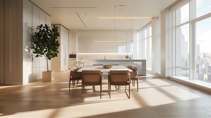 Fototapeta premium Beautiful Apartment, Sofa, Chair, Dining Table wall Mockup Interior design of modern living room.Generative AI