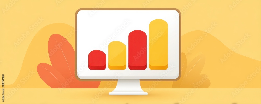 Aufkleber a colorful graphic depicting a computer monitor displaying a rising bar chart, symbolizing growth an