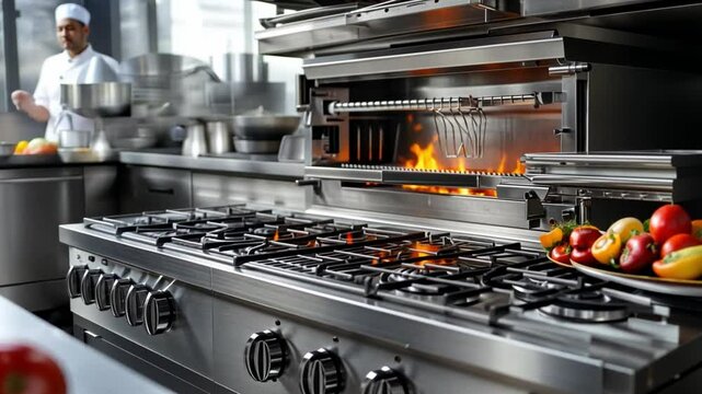 Culinary Creations: A professional chef orchestrates a culinary masterpiece within a modern, stainless steel kitchen, where the sizzle of a gas stove meets the promise of exquisite flavors.