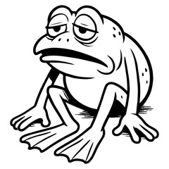 frog tired cartoon mascot black and white