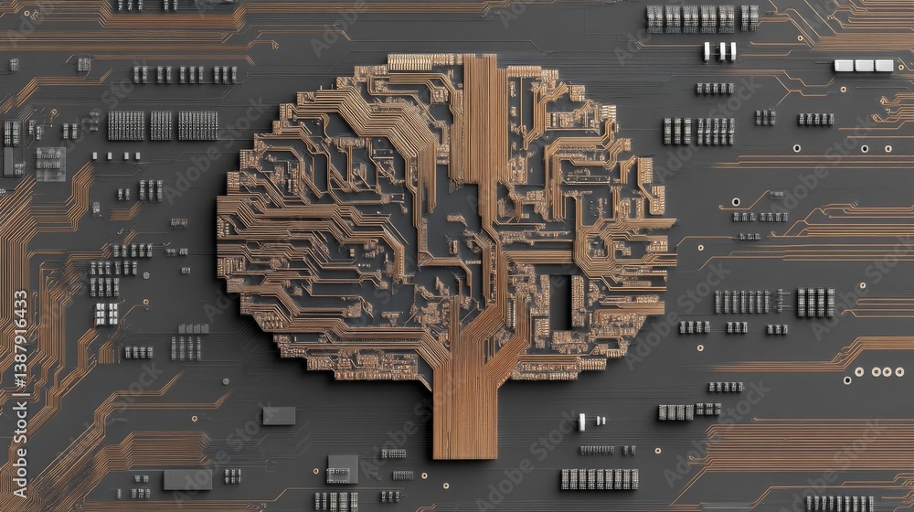 Poster abstract representation of human brain with circuit board design