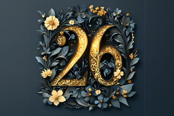 Golden Number 26 with Floral Design