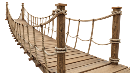 3d model of a wooden rope bridge multiple angle isolated on white background, PNG