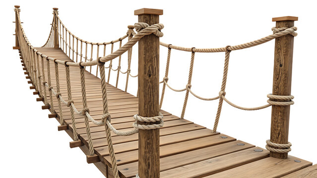 Fototapeta 3d model of a wooden rope bridge multiple angle isolated on white background, PNG
