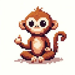 Obraz premium Pixelated Brown Monkey Sitting and Offering a Treat suitable for multimedia project
