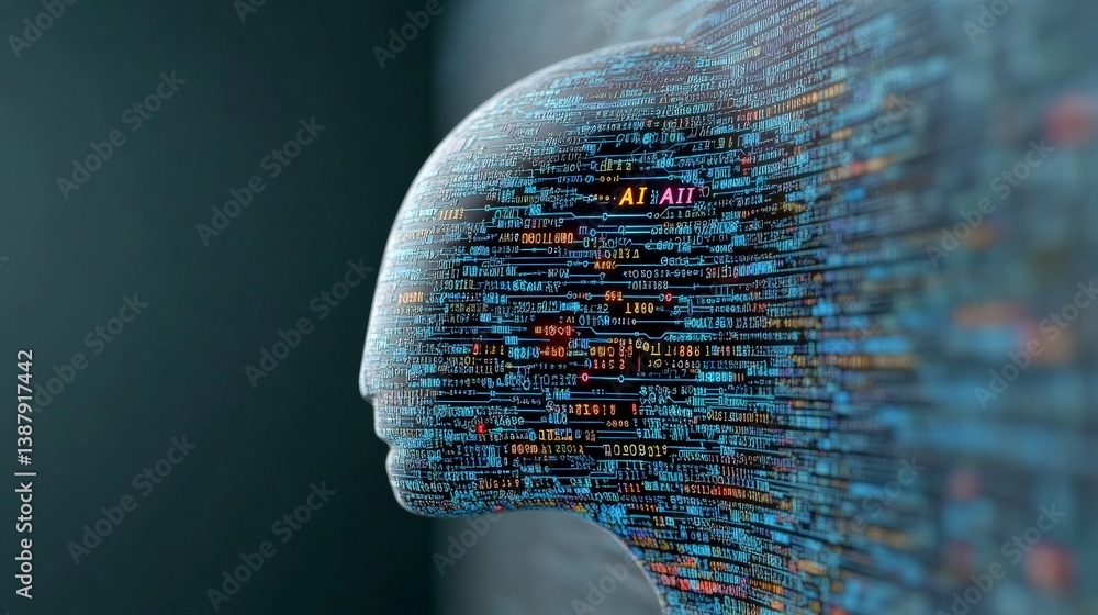 Poster abstract digital representation of ai concept in profile view