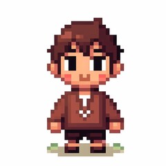 Obraz premium Pixelated Village Boy in Brown Attire suitable for art exhibition