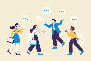 Conversation or business discussion, meeting, talk or chat together, group talk or communication dialog, message or speaking concept, business people coworker having conversation on speech bubble.