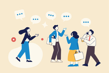 Conversation or business discussion, meeting, talk or chat together, group talk or communication dialog, message or speaking concept, business people coworker having conversation on speech bubble.