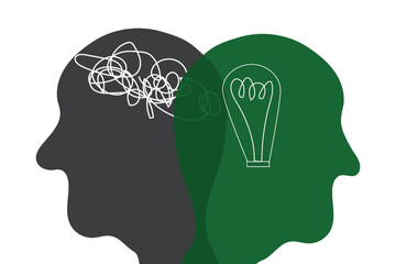 Collaborative Leadership concept, two-man creative idea mindset, vector illustration design background  