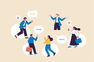 Conversation or business discussion, meeting, talk or chat together, group talk or communication dialog, message or speaking concept, business people coworker having conversation on speech bubble.
