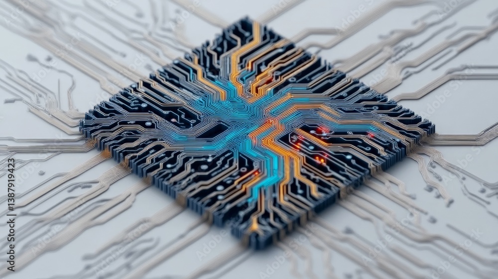 Poster abstract close-up of circuit board with colorful connections