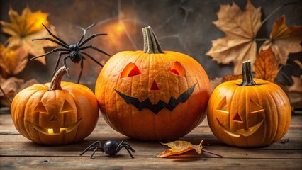 halloween pumpkin and autumn leaves