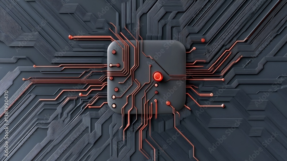 Poster abstract circuit design with red lines and grey background
