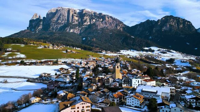 Panorama of the Dolomites and the villages of Alto Adige. Fi&eacute; allo Sciliar