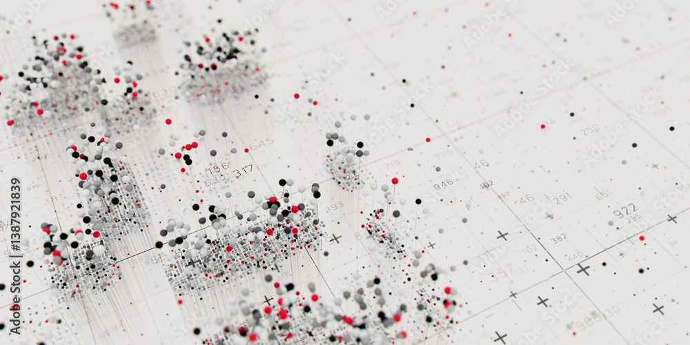 Poster Abstract data clusters visualization. AI technology neural patterns. Digital information presentation, futuristic graph. 