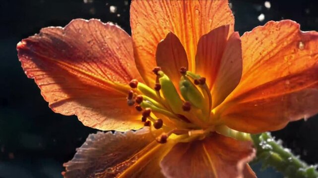 orange flower with water drops