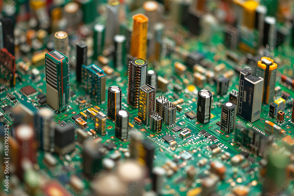 Fototapete printed circuit board, abstract technological background made of different element printed circuit b